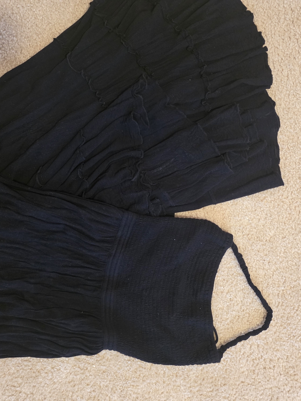 Black Ruffled Maxi Dress with Smocked Waist